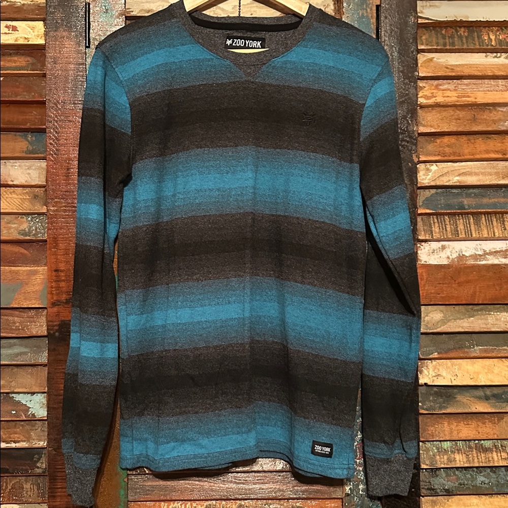 🚨 SALE Y2K Zoo York Teal Blue and Black Striped Pullover Skater Boy skate - Picture 4 of 6
